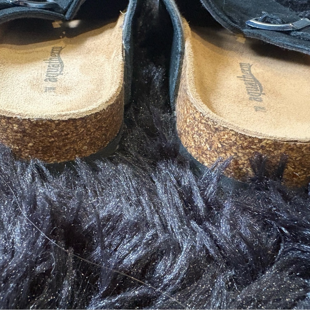Black Cork Footbed Sandals with Adjustable Buckle Straps - Picture 2 of 9